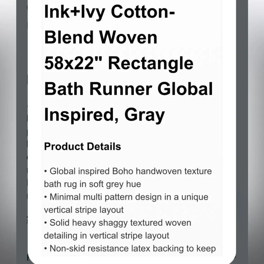 Ink & Ivy Boho Elegant Gray and Cream Bath Mat 22x58”